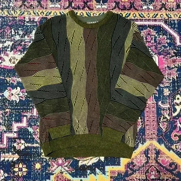 Vintage TUNDRA CANADA Sweater Black Gray Gold Coogi Style Cosby Men's Large - Picture 1 of 3